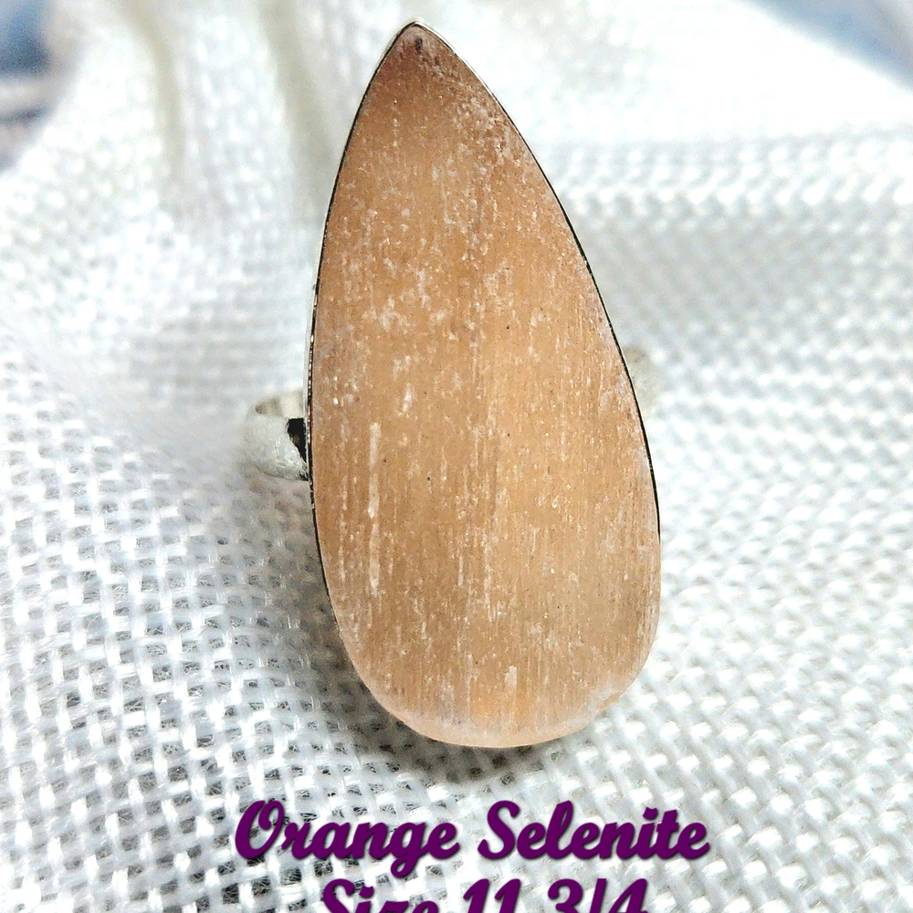 ~S8 1/2~ Lg, Exquisite, Teardrop-Shapd, Naturl Orange Selenite Ring. Boho-Style~